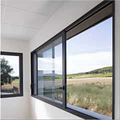 Minimalist Panoramic Black Powder-Coated Aluminum Sliding Window, Insulated Hollow Tempered Glass, Custom Sizes Available