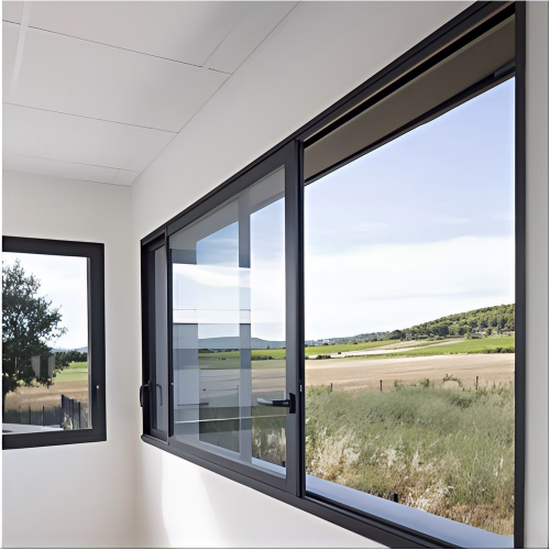 Minimalist Panoramic Black Powder-Coated Aluminum Sliding Window, Insulated Hollow Tempered Glass, Custom Sizes Available