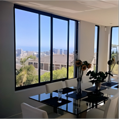 Minimalist Panoramic Black Powder-Coated Aluminum Sliding Window, Insulated Hollow Tempered Glass, Custom Sizes Available