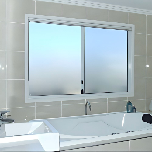 Minimalist White Powder-Coated Aluminum Sliding Window, Frosted Privacy Insulated Glass, Custom Sizes Available