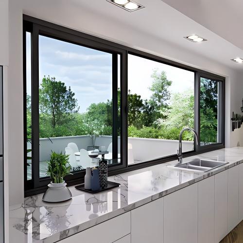 Minimalist Panoramic Black Powder-Coated Aluminum Sliding Window, Insulated Hollow Tempered Glass, Custom Sizes Available