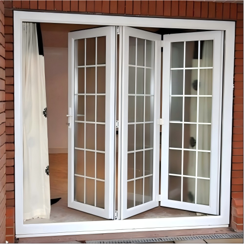 Modern White Grid Glass Aluminum Customizable Folding Door