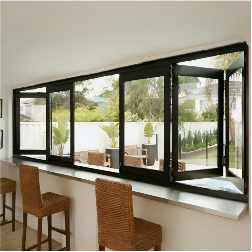 Modern Panoramic Transparent Side Stacking Folding Windows for Home Leisure Bar Counter