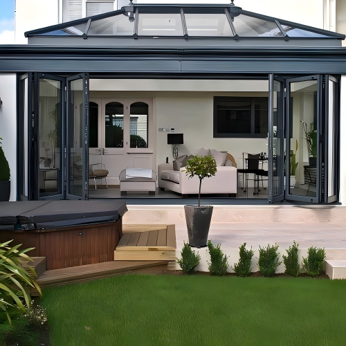 Modern Minimalist Black Powder Coated Thermal Break Aluminum Customizable Folding Patio Door for Villa Sunroom