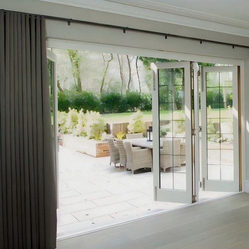 Modern White Grid Glass Aluminum Customizable Folding Door