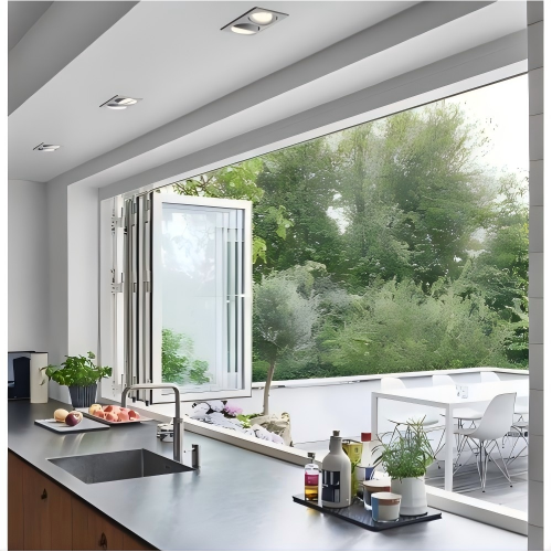 Modern Minimalist White Powder Coated Custom Size Thermal Break Aluminum Folding Windows