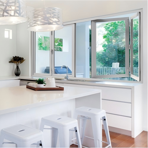 Modern Minimalist White Powder Coated Custom Size Thermal Break Aluminum Folding Windows