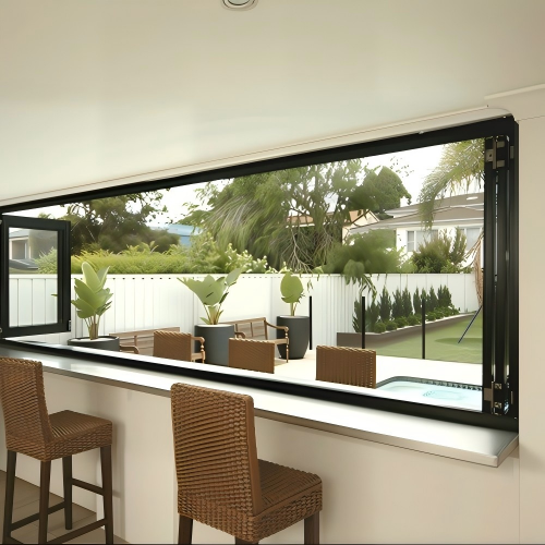 Modern Panoramic Transparent Side Stacking Folding Windows for Home Leisure Bar Counter