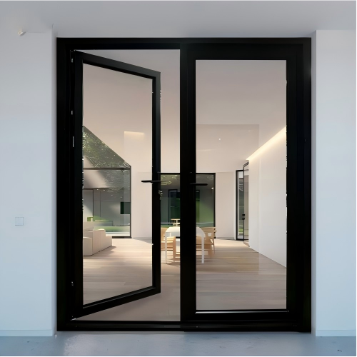 Minimalist & Luxurious Modern Custom Black Powder Coated Thermal Break Aluminum Swing Door