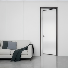 Custom Thermal Break Aluminum Swing Door with Frosted Privacy Glass for Bathroom
