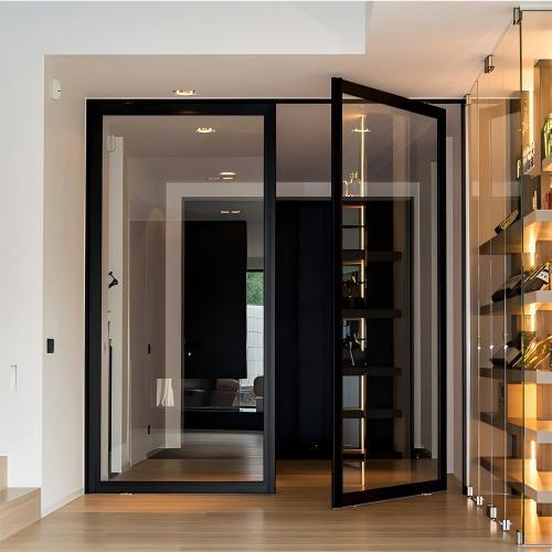 Minimalist &amp; Luxurious Modern Custom Black Powder Coated Thermal Break Aluminum Swing Door