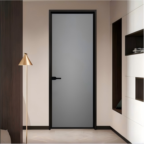 Custom Thermal Break Aluminum Swing Door with Frosted Privacy Glass for Bathroom