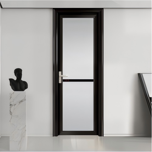Custom Thermal Break Aluminum Swing Door with Frosted Privacy Glass for Bathroom