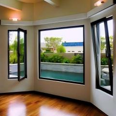 Modern Minimalist Black Powder Coated Custom Aluminum Tilt & Turn Window, Ventilated, Anti-Burglar & Anti-Fall