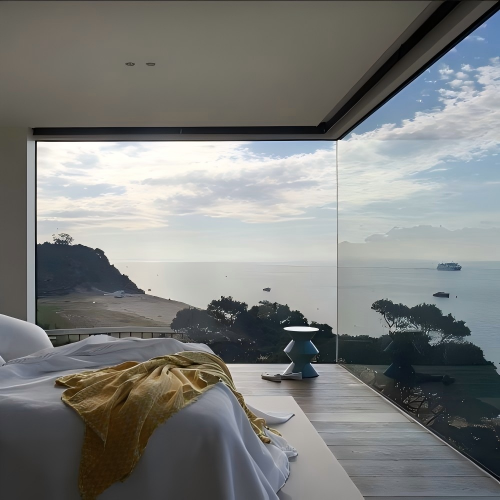 Custom Aluminum Fixed Panoramic Floor-to-Ceiling Window for Luxury Sea View Villa & Penthouse Bedrooms