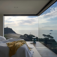 Custom Aluminum Fixed Panoramic Floor-to-Ceiling Window for Luxury Sea View Villa & Penthouse Bedrooms