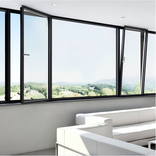 Modern Minimalist Black Powder Coated Custom Aluminum Tilt & Turn Window, Ventilated, Anti-Burglar & Anti-Fall