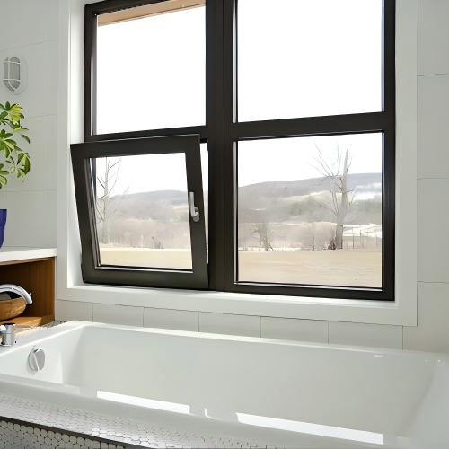 Light Luxury Black Powder Coated Custom Aluminum Tilt & Turn Window for Living Room & Bathroom, Ventilation, Anti-Theft & Anti-Fall