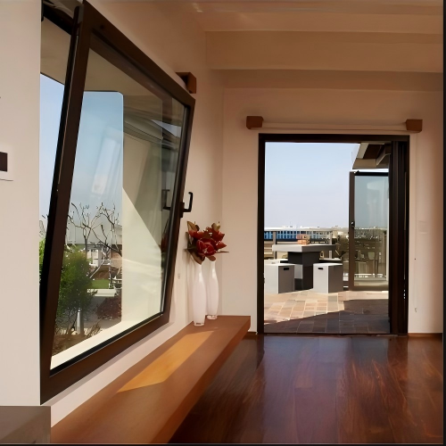 Modern Minimalist Black Powder Coated Custom Aluminum Tilt & Turn Window, Ventilated, Anti-Burglar & Anti-Fall