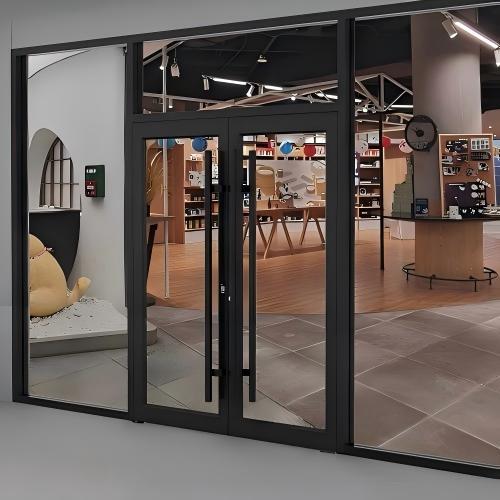 Custom Modern Commercial Aluminum Glass Double Door, Waterproof, for Store Front Exterior Entrance