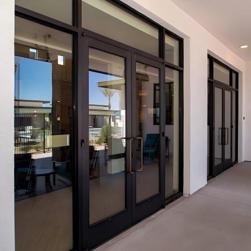 Modern Commercial Aluminum Double Glazed Casement Door, Manual Operation, for Supermarket & Store Exterior Entrance