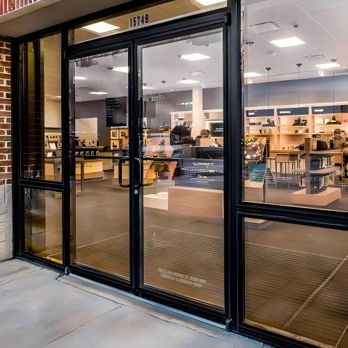 Custom Modern Commercial Aluminum Glass Double Door, Waterproof, for Store Front Exterior Entrance