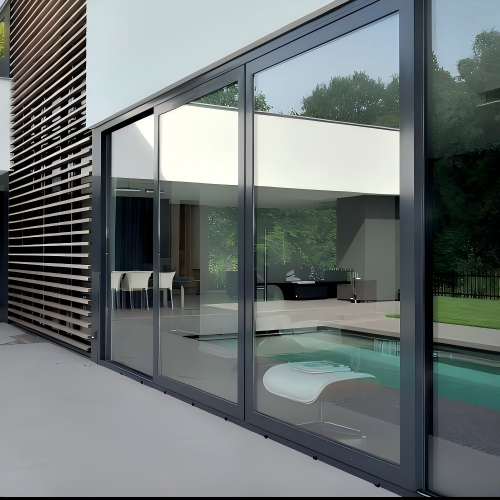 Exterior Heavy Duty Double Track Custom Black Powder Coated Aluminum Sliding Door