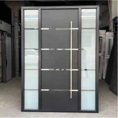 Customizable modern metal entry doors with glass panels for apartments and villas