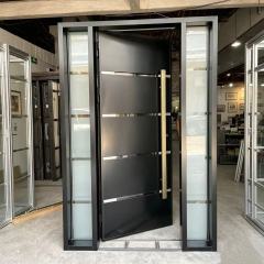 Customizable modern metal entry doors with glass panels for apartments and villas