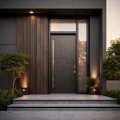 Matte Black Entry Door with Sidelights, Custom Size Modern Luxury Front Door for High-End Homes