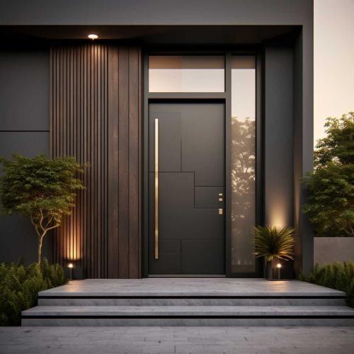 Matte Black Entry Door with Sidelights, Custom Size Modern Luxury Front Door for High-End Homes