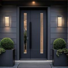 Modern Minimalist Cast Aluminum Front Door with Glass Vision Panels, Custom Size Luxury Entrance Door