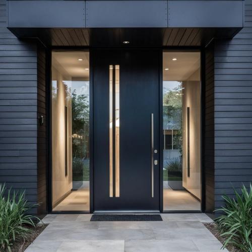 Modern Minimalist Cast Aluminum Front Door with Glass Vision Panels, Custom Size Luxury Entrance Door