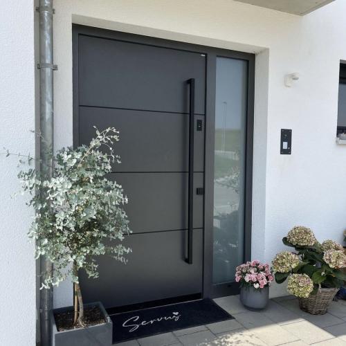 Matte Black Entry Door with Sidelights, Custom Size Modern Luxury Front Door for High-End Homes