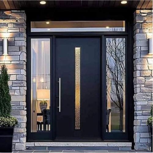 Modern Minimalist Cast Aluminum Front Door with Glass Vision Panels, Custom Size Luxury Entrance Door
