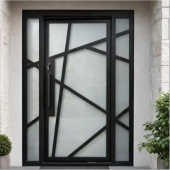 Luxury Black Metal Entry Door, Customizable Glass Door for Villas & Apartments