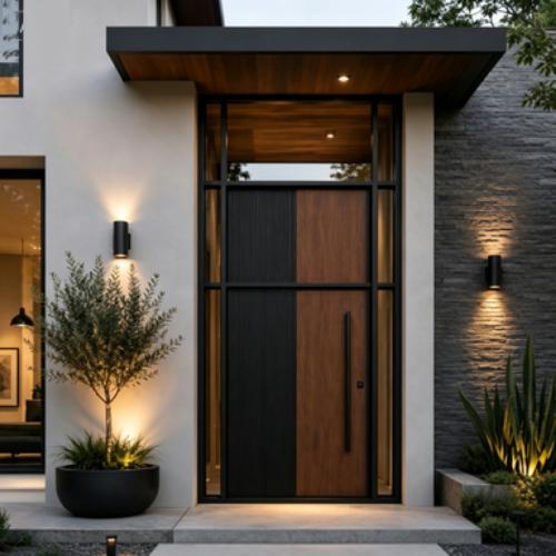 Custom Size Modern Metal Entry Door, Spliced Design High-End Pivot Door for Villa & Apartment
