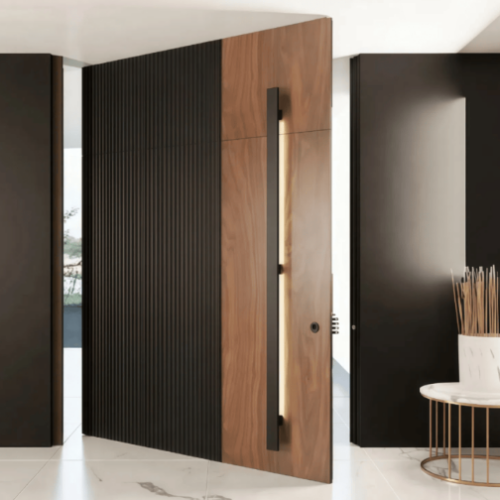 Custom Size Modern Metal Entry Door, Spliced Design High-End Pivot Door for Villa & Apartment