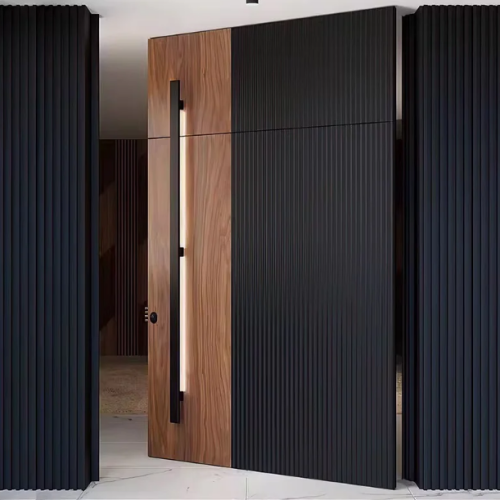 Custom Size Modern Metal Entry Door, Spliced Design High-End Pivot Door for Villa & Apartment