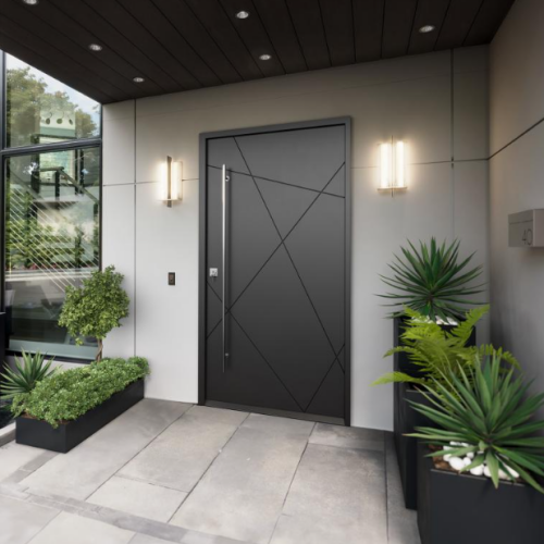 Modern Minimalist Metal Entry Door, Customizable in Color & Size for Apartments & Villas