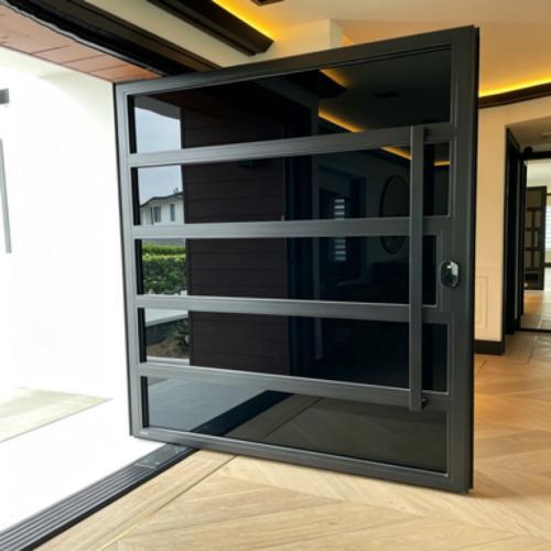 Luxury Black Metal Entry Door, Customizable Glass Door for Villas & Apartments
