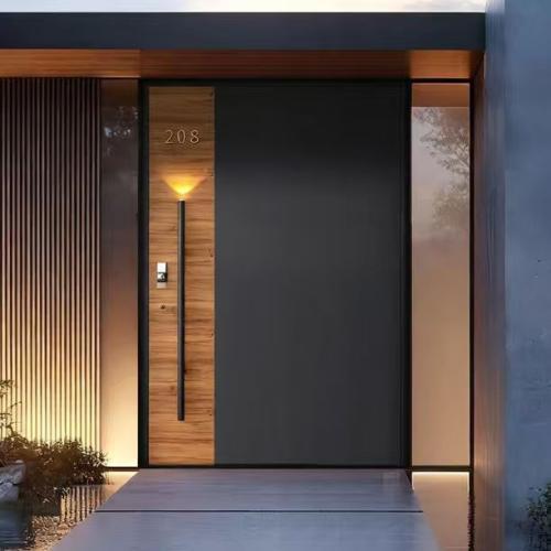 Custom Size Modern Metal Entry Door, Spliced Design High-End Pivot Door for Villa & Apartment