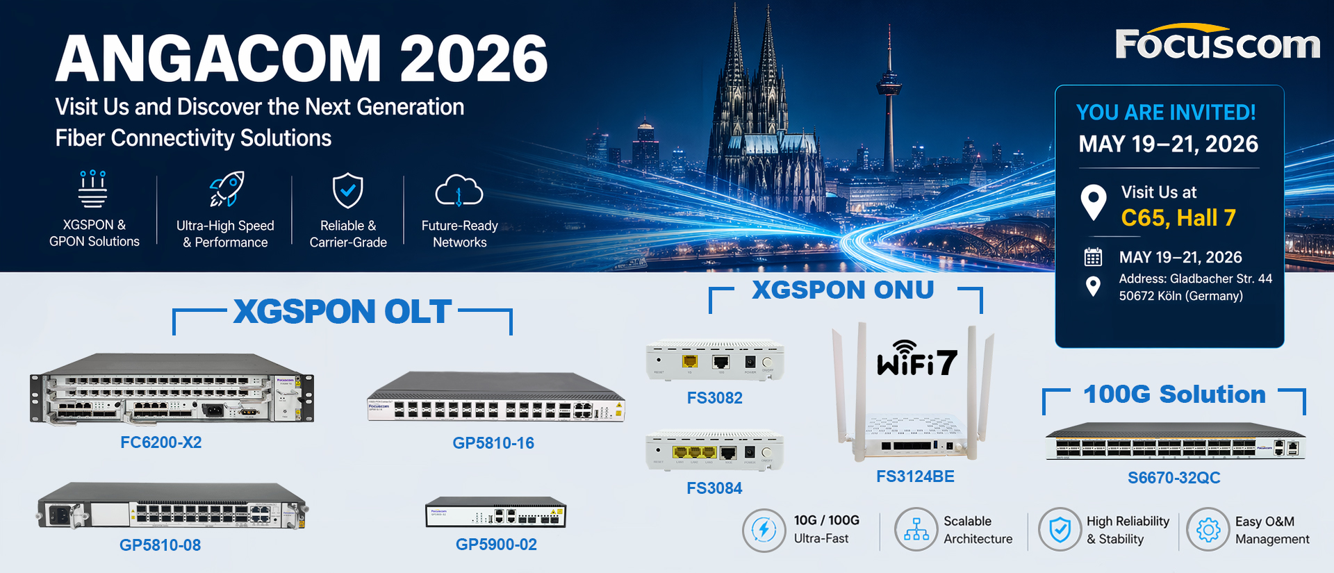 Focuscom GPON EPON XGSPON OLT, ONU and Switch, networking solution for FTTH, FTTR Comercial Switch
