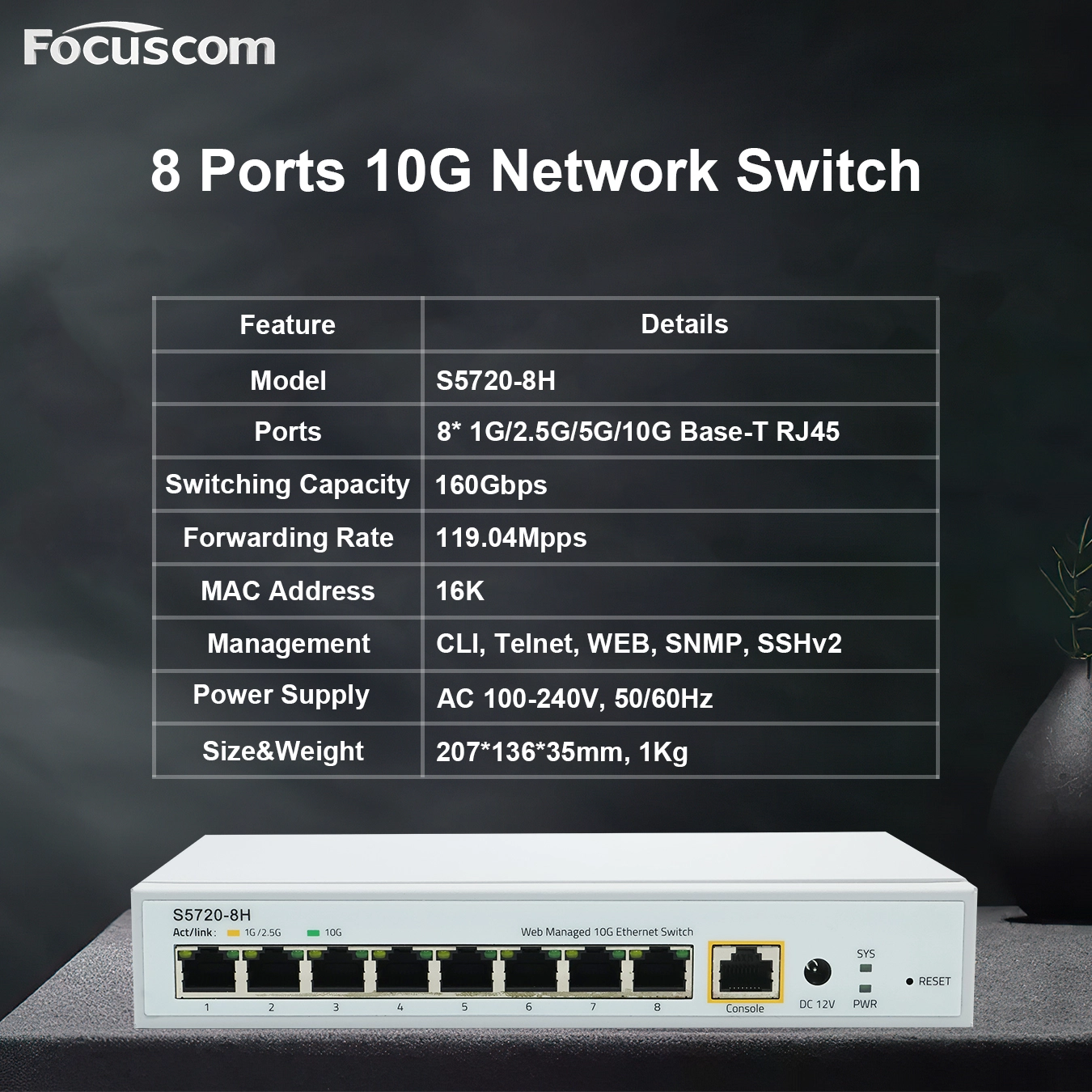 Why Your Business Needs an 8-Port 10G RJ45 Managed Switch: The Focuscom S5720-8H