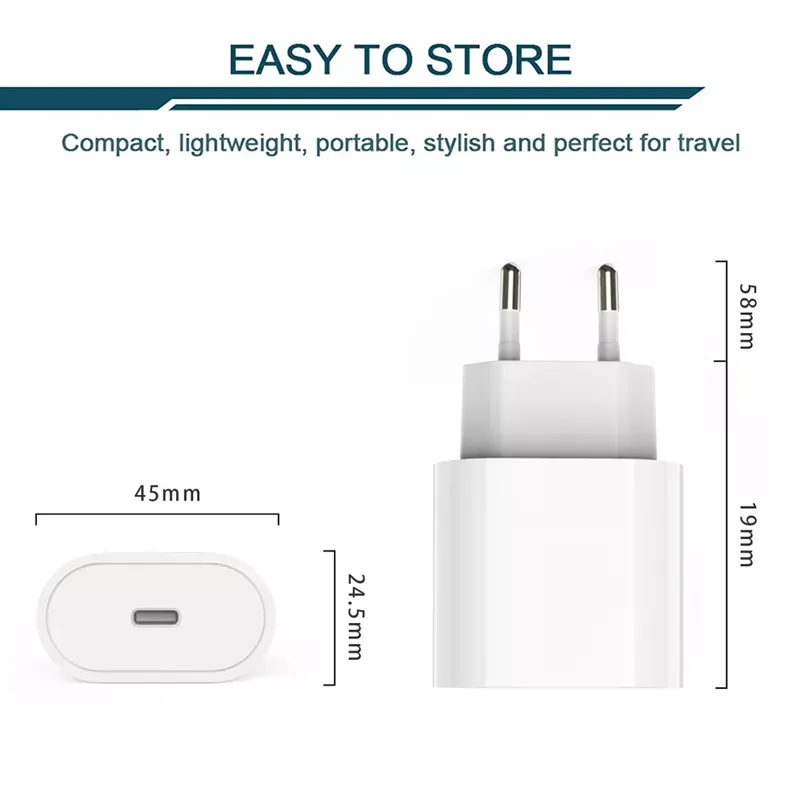 Fast Charging 20W PD3.0 Portable Power Adapter EU US PD 20W USB C Wall Charger For Apple iPhone iPad Charger Wholesale Price