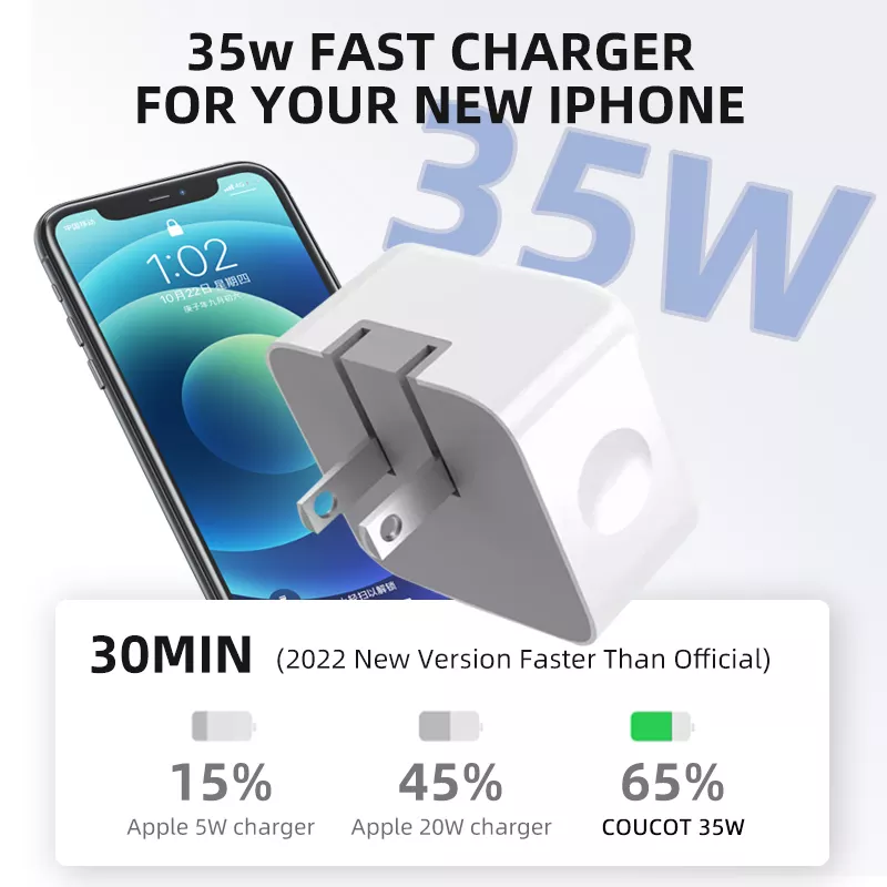 New Dual Type-C PD 35W Fast Charging USB-C USB Foldable Quick Universal Wall Portable Charger QC For Apple iPad iPhone Charger Adapter Wholesale Price