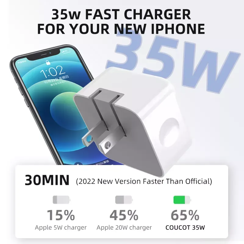 New Dual Type-C PD 35W Fast Charging USB-C USB Foldable Quick Universal Wall Portable Charger QC For Apple iPad iPhone Charger Adapter Wholesale Price