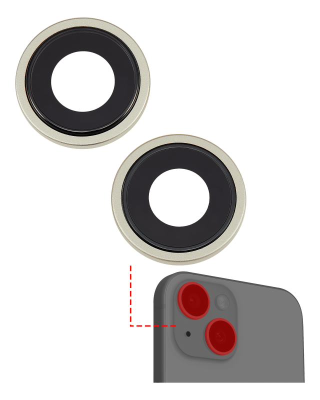 Back Camera Lens With Bracket & Bezel Compatible For iPhone 15 / 15 Plus (2 Piece Set) (Premium) (Yellow)