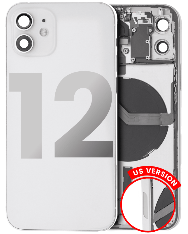 Back Housing W/ Small Components Pre-Installed Compatible For iPhone 12 (US Version) (Used OEM Pull: Grade C) (White)