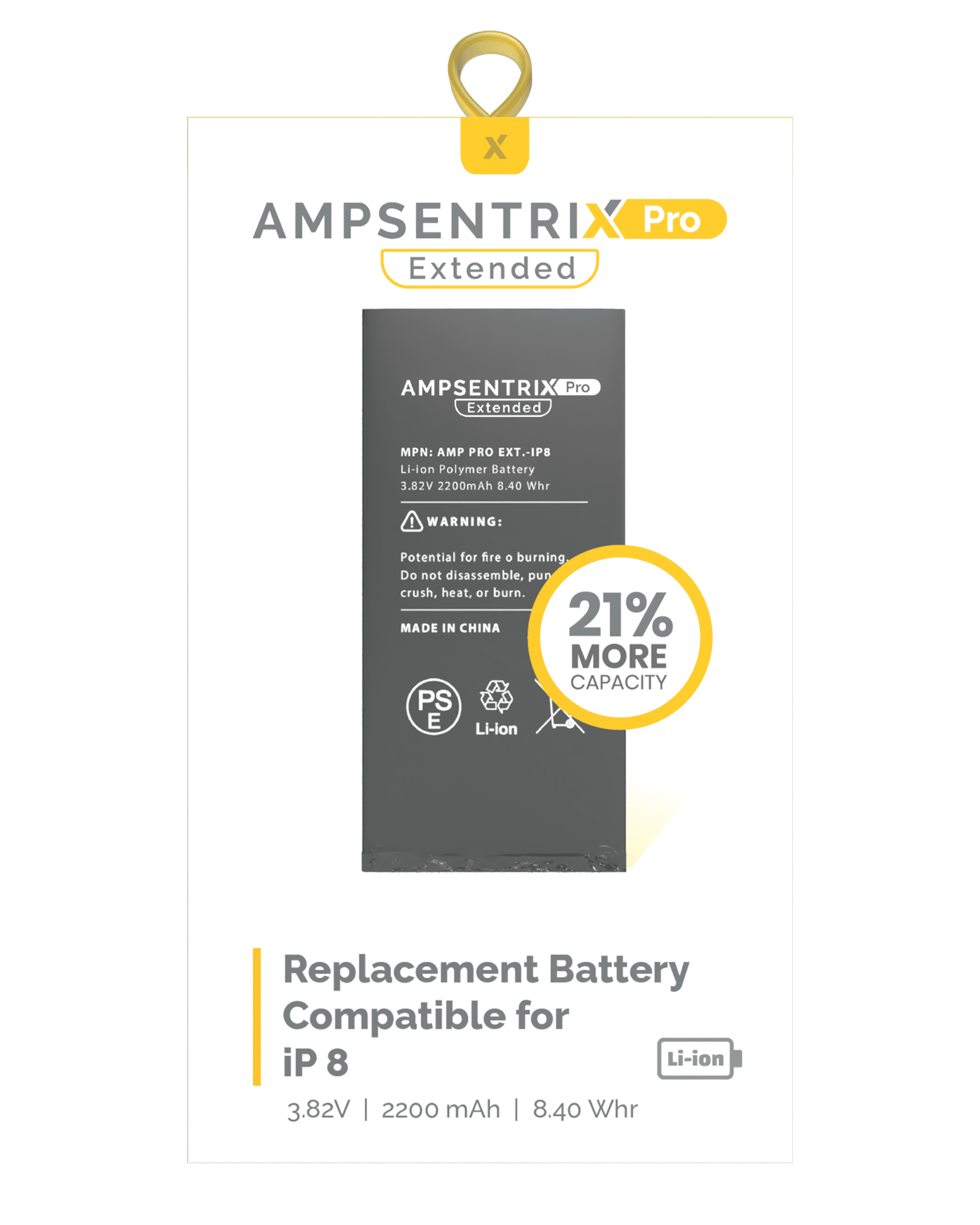 Extended Capacity Replacement Battery Compatible For iPhone 8 (AmpSentrix Pro Extended)